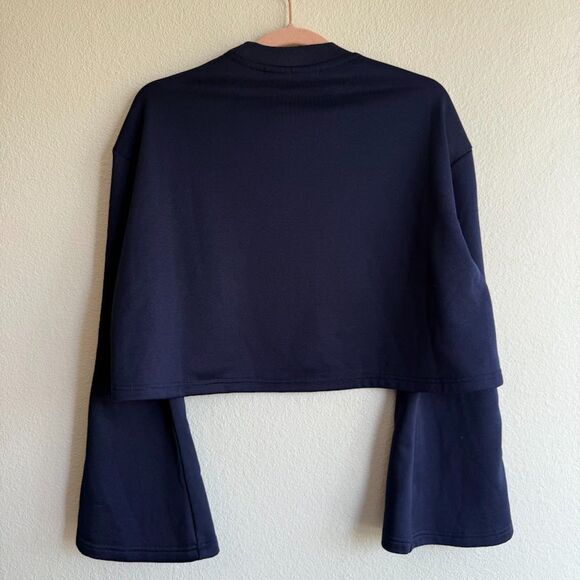FILA Snap Button Tearaway Bell Sleeve Track Crop Top in Navy Blue size Small - Picture 7 of 10
